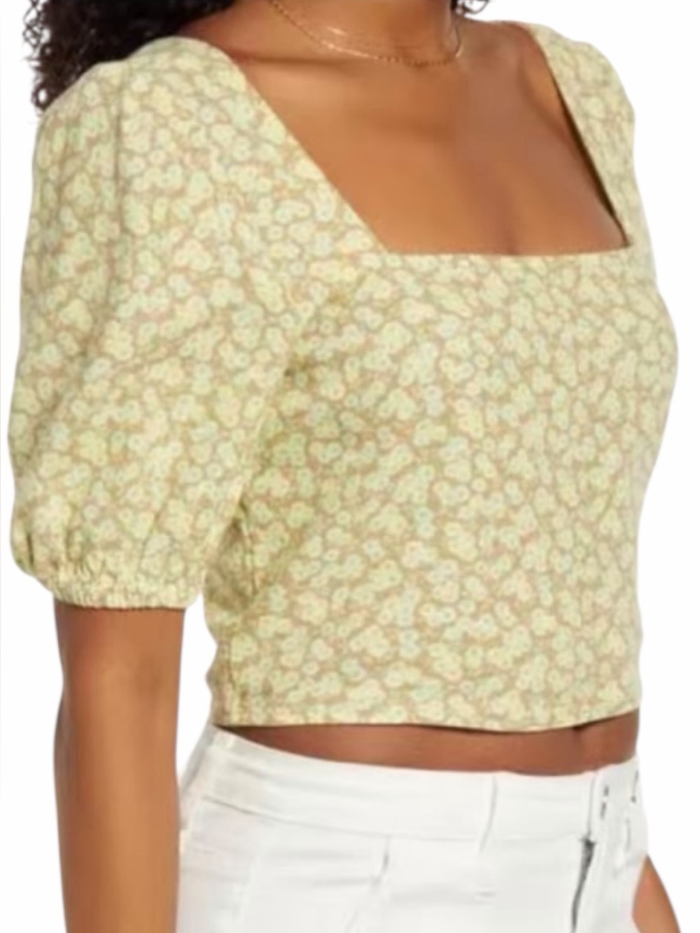 Nordstrom BP Linen Blend Yellow Floral Square-neck Crop Top